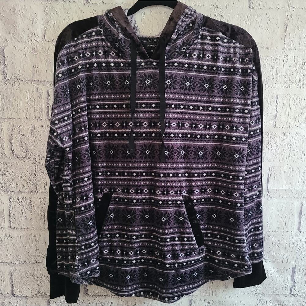Simply Vera Wang Gray Soft‎ Fair Isle Winter Snowflake Pajama Hoodie Medium - Picture 2 of 12